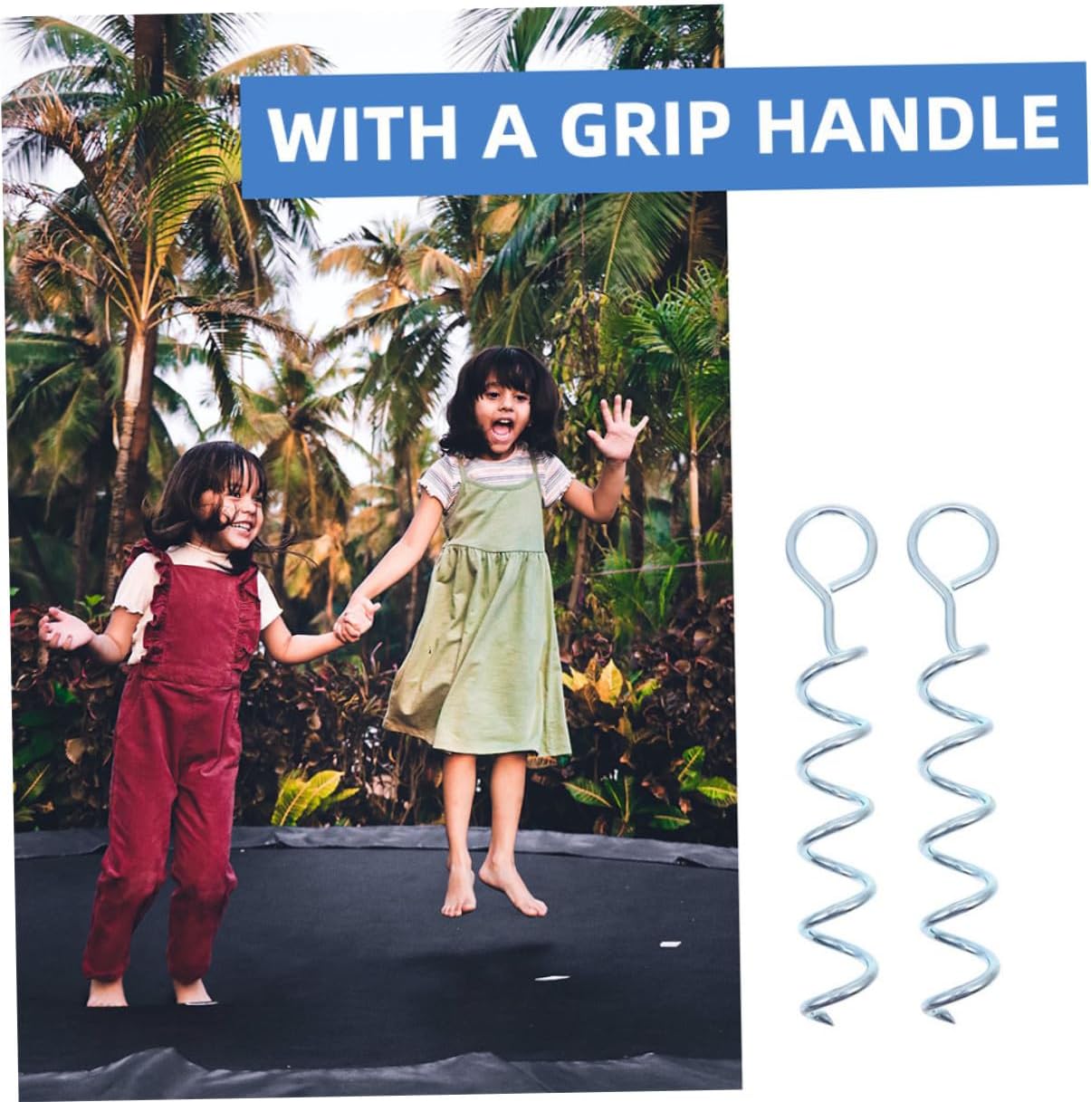 POPETPOP 4pcs Heavy Duty Camping Tent Stakes Iron Spiral Ground Anchors with Spring for Lawn, Outdoor Tents, Shelters, and Pet Securing