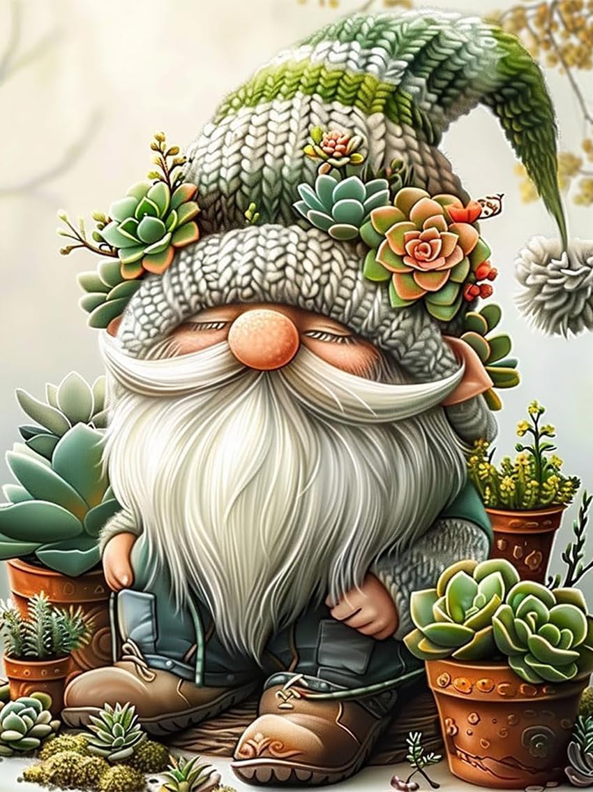 DIY 5D Diamond Painting Kits for Adults Beginner, Succulent Gnomes 5D for Adults, Full Craft Kit for Home Wall Decor, 12x16 inch