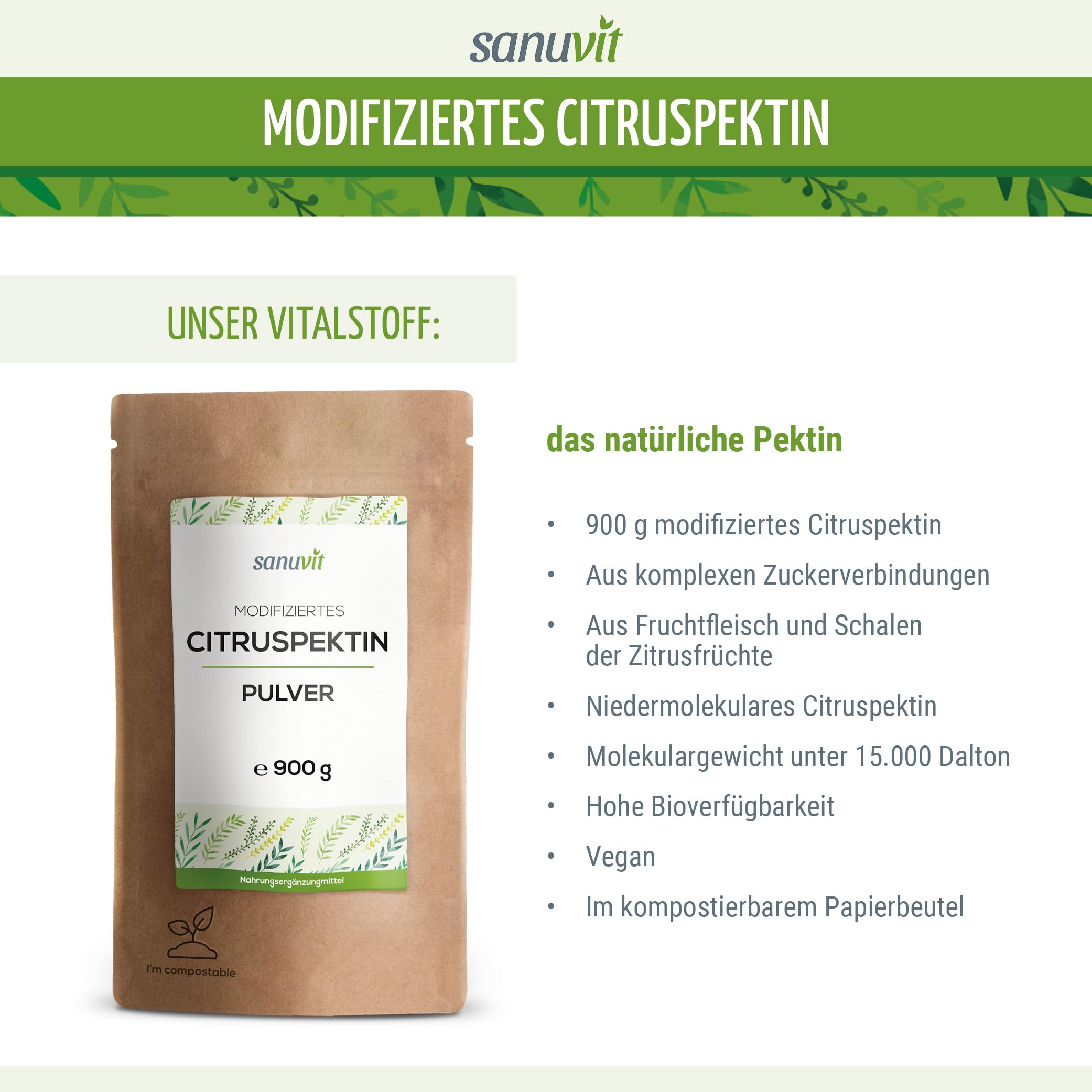 Sanuvit® - Modifiziertes Citruspektin | Natürliche Pektine | MCP | 900g Pulver