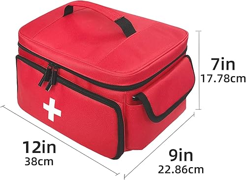 Miniatura 7 de Bolsa de primeros auxilios vacía Caja de almacenamiento de kit de primeros auxilios 12 x 9 x 7 pulgadas, bolsa médica para el hogar, bolsa de