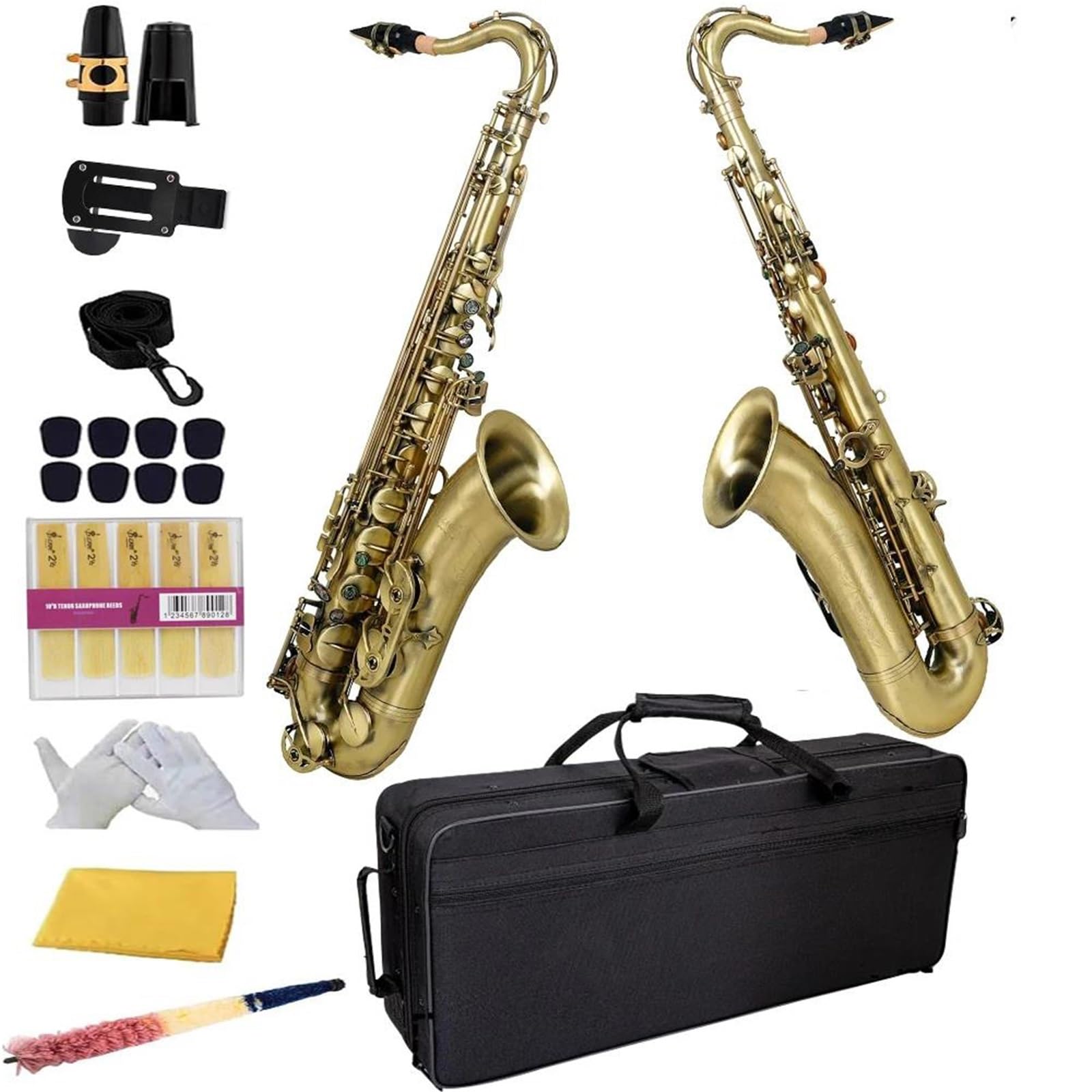 Sassofono professionale Strumento professionale in ottone per sassofono tenore antico in Si bemolle ciano con custodia e accessori per bocchino