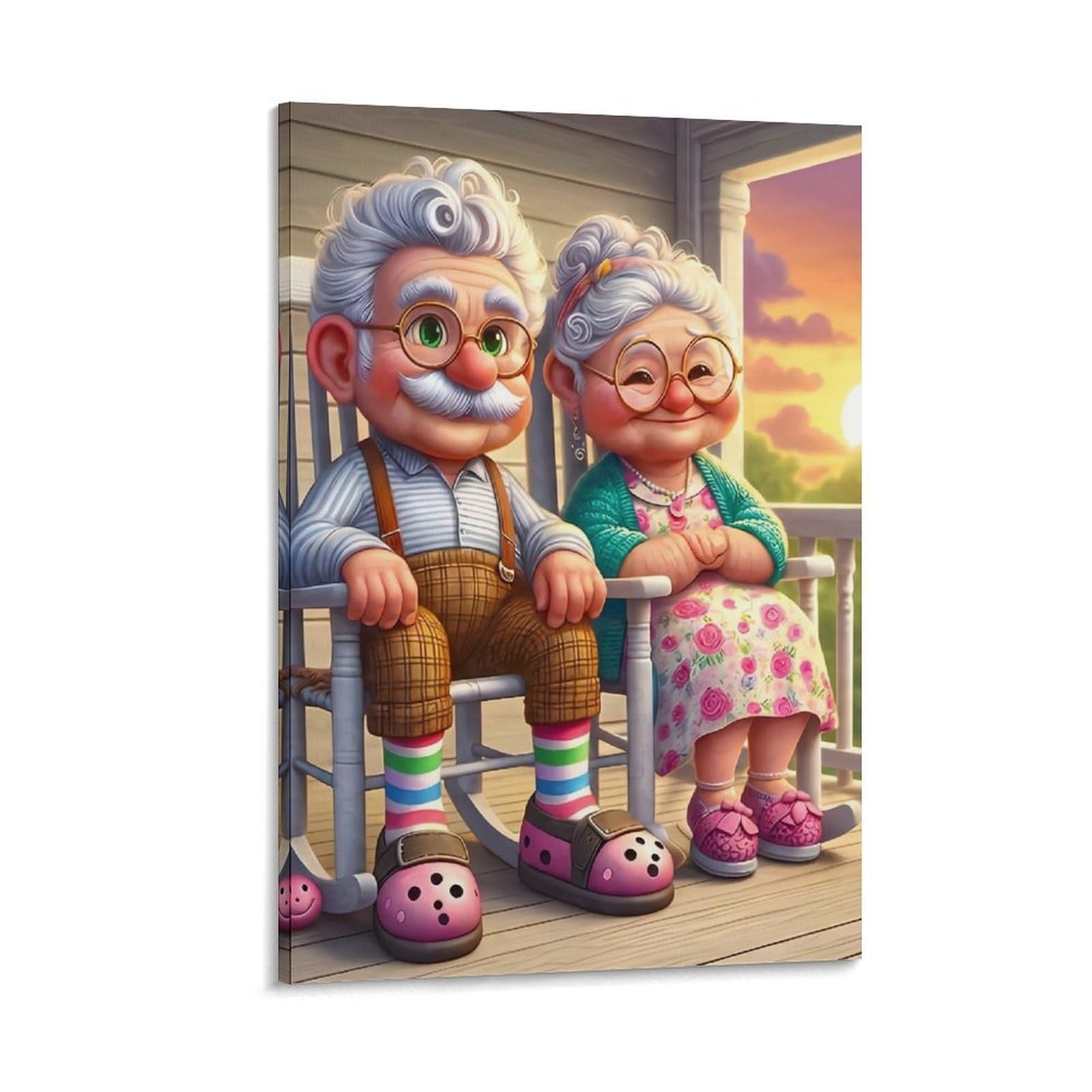 DHBANEIOK Elderly Couple Sitting Poster Artwork Giclee Canvas Prints Modern Canvas Wall Art Picture Wall Hanging for Bedroom Living Room Decor 24x36inch(60x90cm)