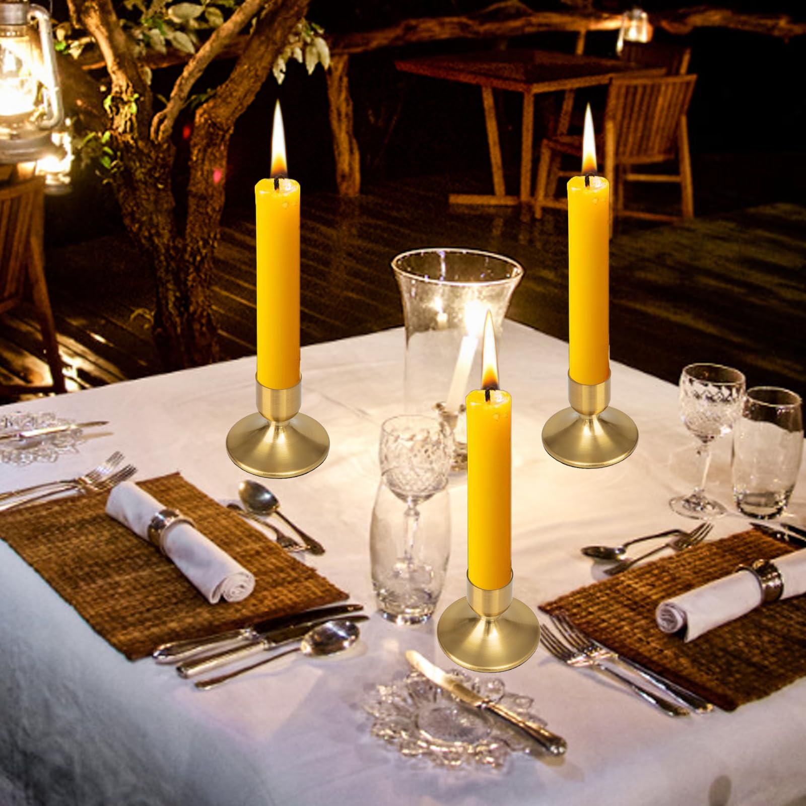 8 portacandele in metallo dorato conici per candelieri corti e magri, in ottone, per matrimoni, Ringraziamento, centrotavola, Natale, feste di compleanno, vacanze (8)