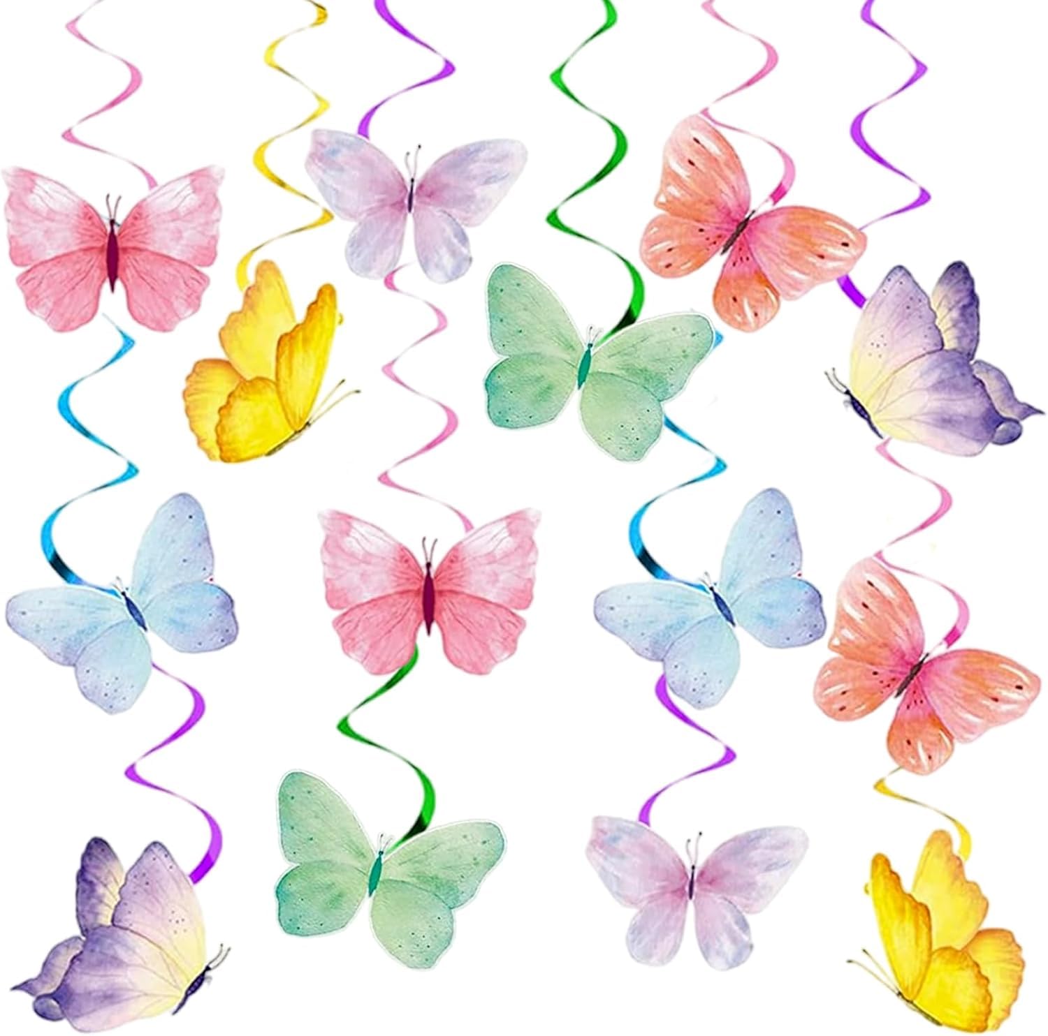 Azonee 28 Pieces Butterfly Party Decorations, Butterfly Hanging Decorations Paper Birthday Decorations, Ceiling Decorations, Summer Theme Swirl Garland, Women Kids Easter Party