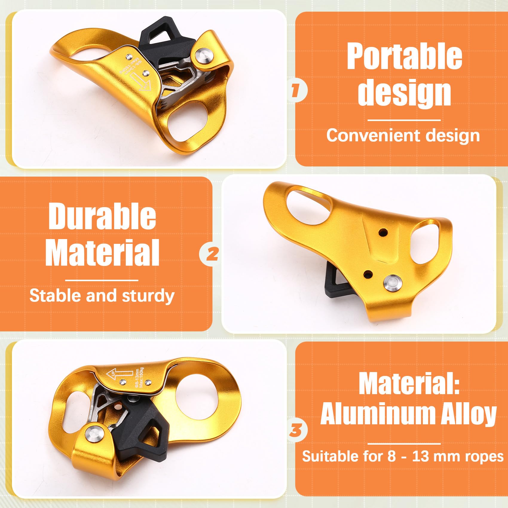 Klettern Abseilseil Klemme Brustaufstieg Rock Climbing Bergsteigen Baumkletterer Ausrüstung für 8-13mm Seil