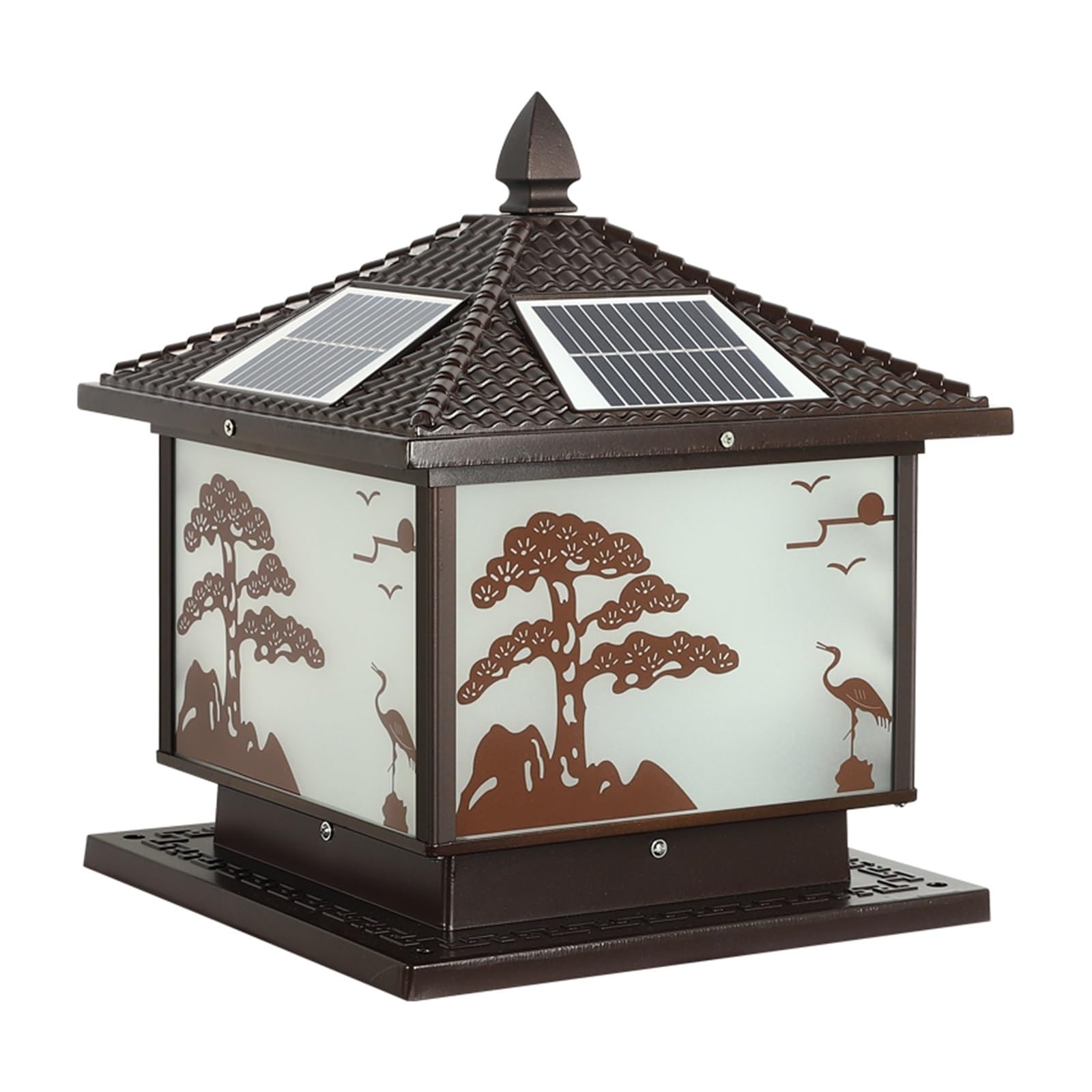 TRDEWR Solar Post Lamp Outdoor Vintage Pine Crane Decor Pillar Light LED Waterproof IP65 for Home Courtyard Porch Efficiently Utilize Sunlight