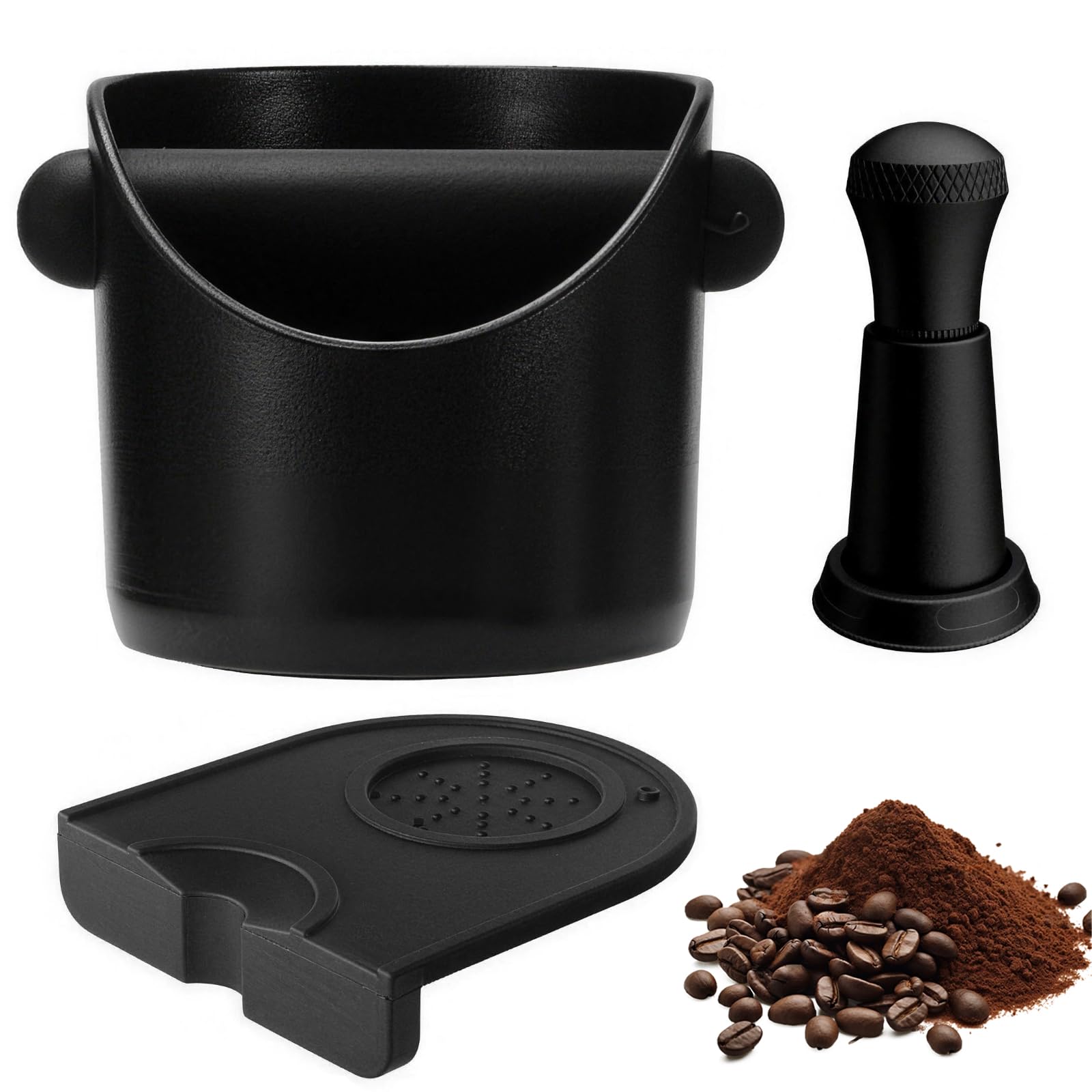 Espresso Coffee Knock Box, 3 Pcs Coffee Grounds Bin with Removable Knock Bar, Include Cushion and Stirring Needle, Coffee Waste Container for Barista, Coffee Machine Accessories
