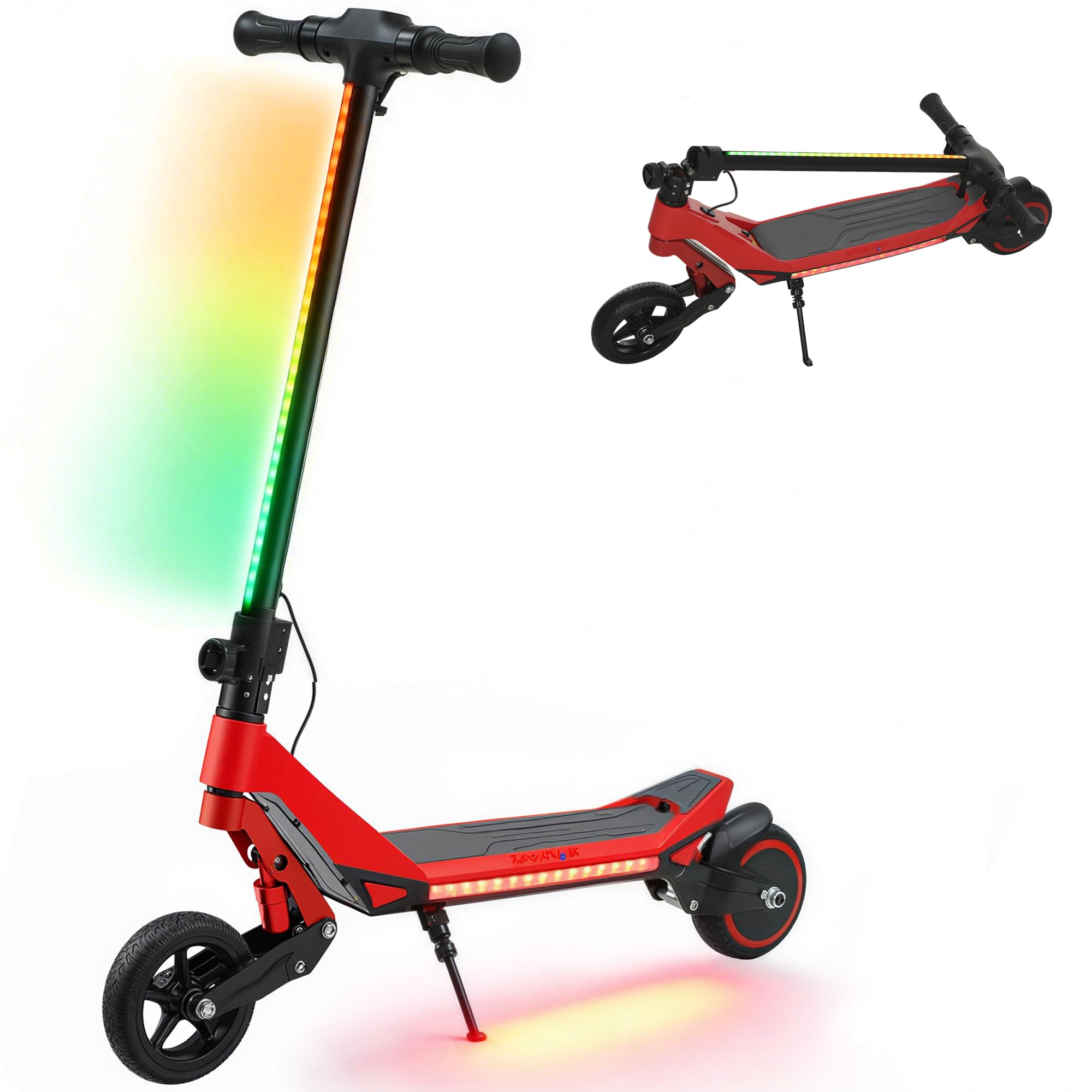 SPORTNOW Patinete eléctrico para niños, doble suspensión, plegable, de 6 a 14 años, color rojo | Pantalla LED, luces RGB, hasta 16 km/h, alcance de 12 km, ruedas sólidas de 6.5 pulgadas, kick-to-start, para niños y niñas