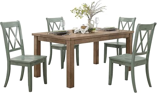 Miniatura 11 de Lexicon Janina - Juego de 2 sillas de comedor modernas de granja, juego de 2, madera maciza, respaldo cruzado, cocina tradicional moderna estilo