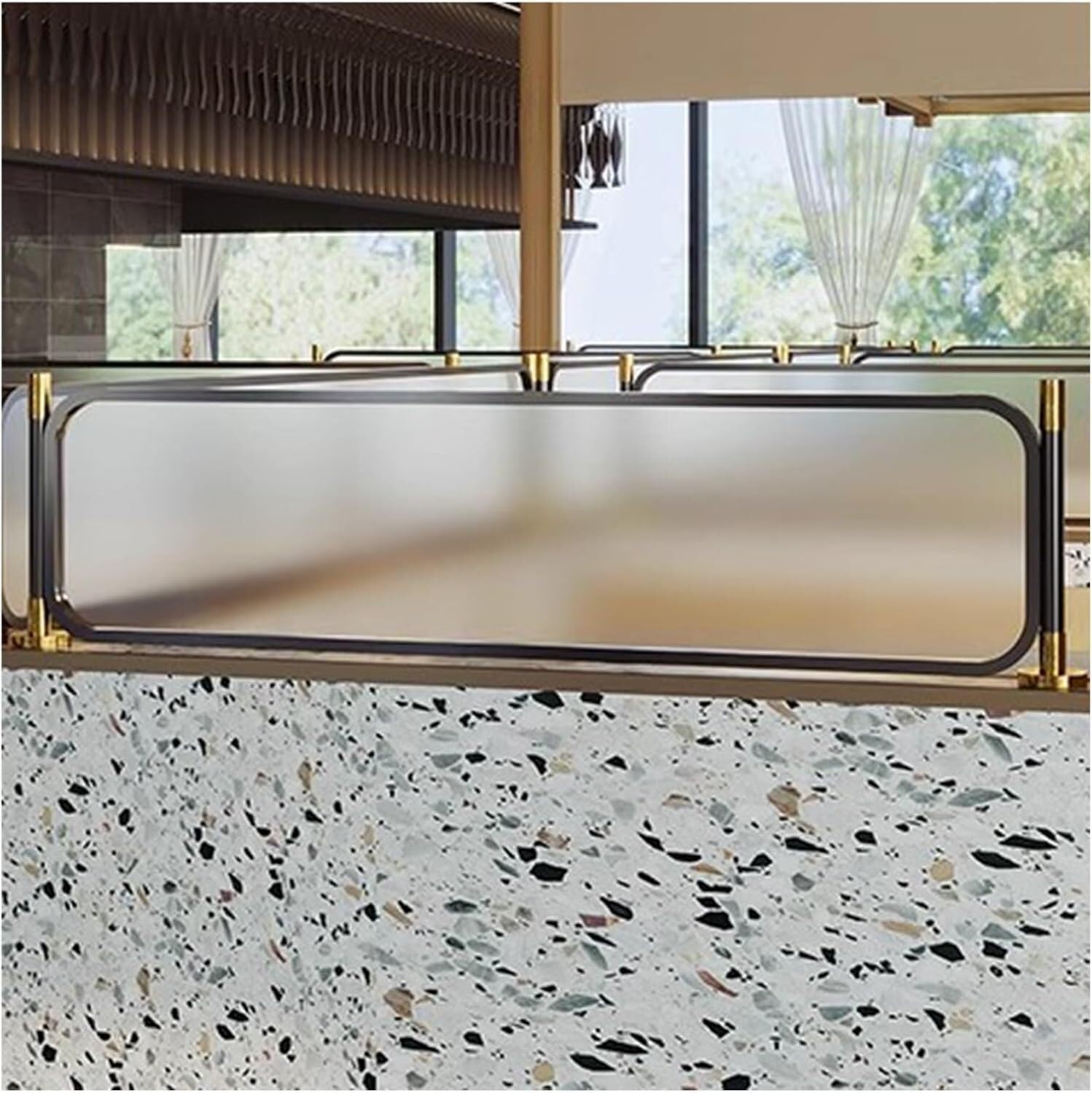 Glass Room Divider Office Partition Tempered Glass Panels Table Dividers Panels Partitions，Striped Glass Room Dividers for Dining Areas Elevated Desk Partition Decorative 19.6x11.8in Black W