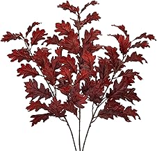 Hollyone 3PCS Artificial Oak Leaves for Autumn Decorations, Fake Oak Leaf Branches with Long Stems, Faux Oak Bundles for Thanksgiving, Festival, Wedding, Home Decor, DIY, Party