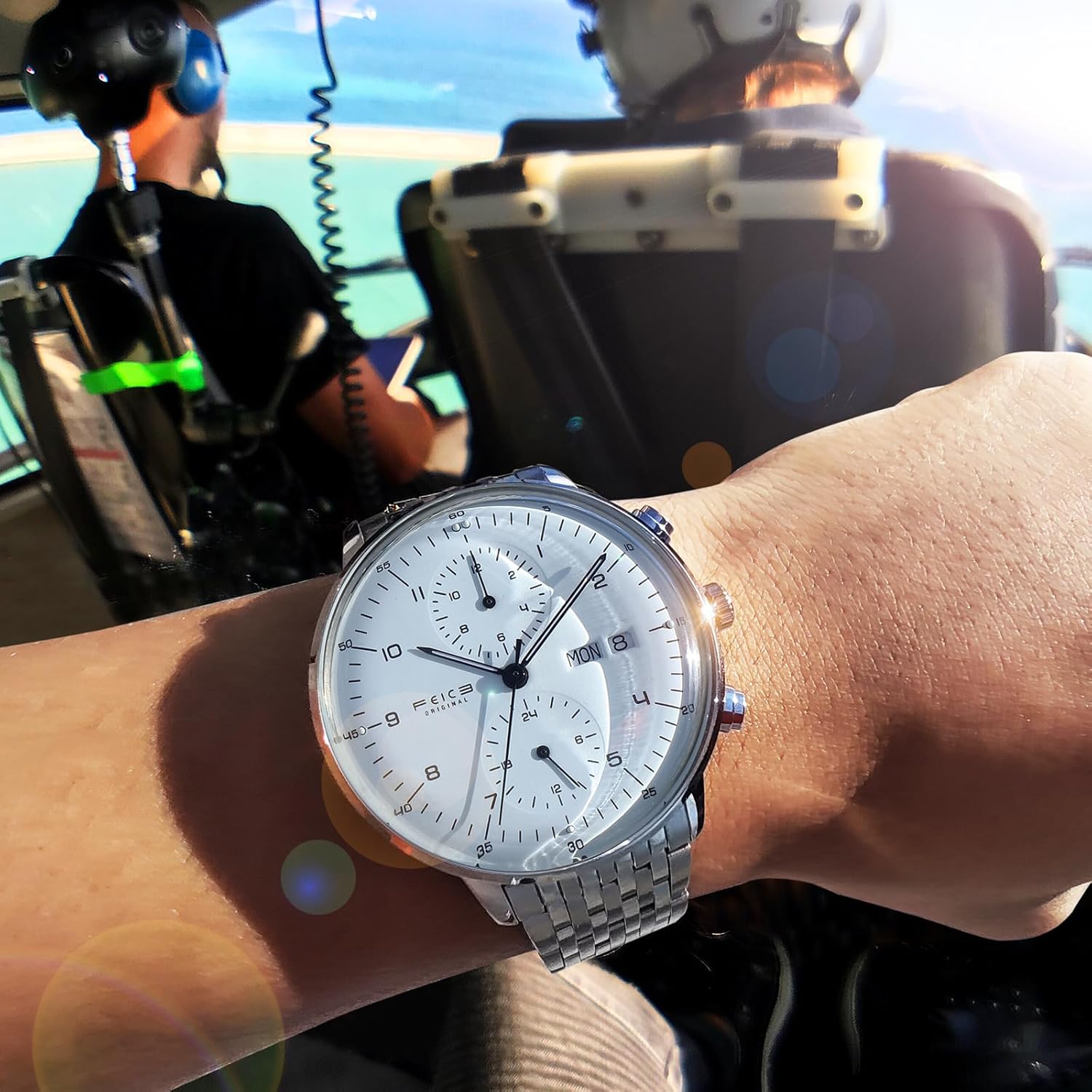FEICE Men’s Watches Bauhaus Automatic Watch Stainless Steel Mechanical Watch Wristwatch Casual Dress Watches for Men with Leather Bands Date -FM121