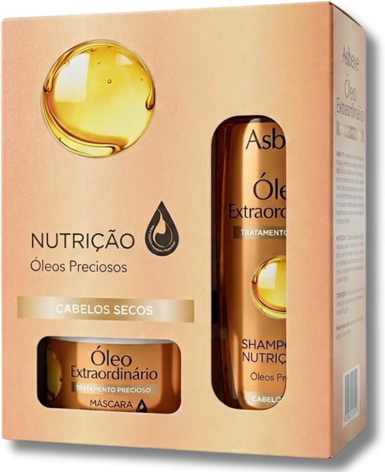 Kit Shampoo e condicionador para cabelo seco - Nutrição Profissional Asbel - Óleo extraordinário - Com Óleos Nobres e Proteção Térmica (3 Itens)