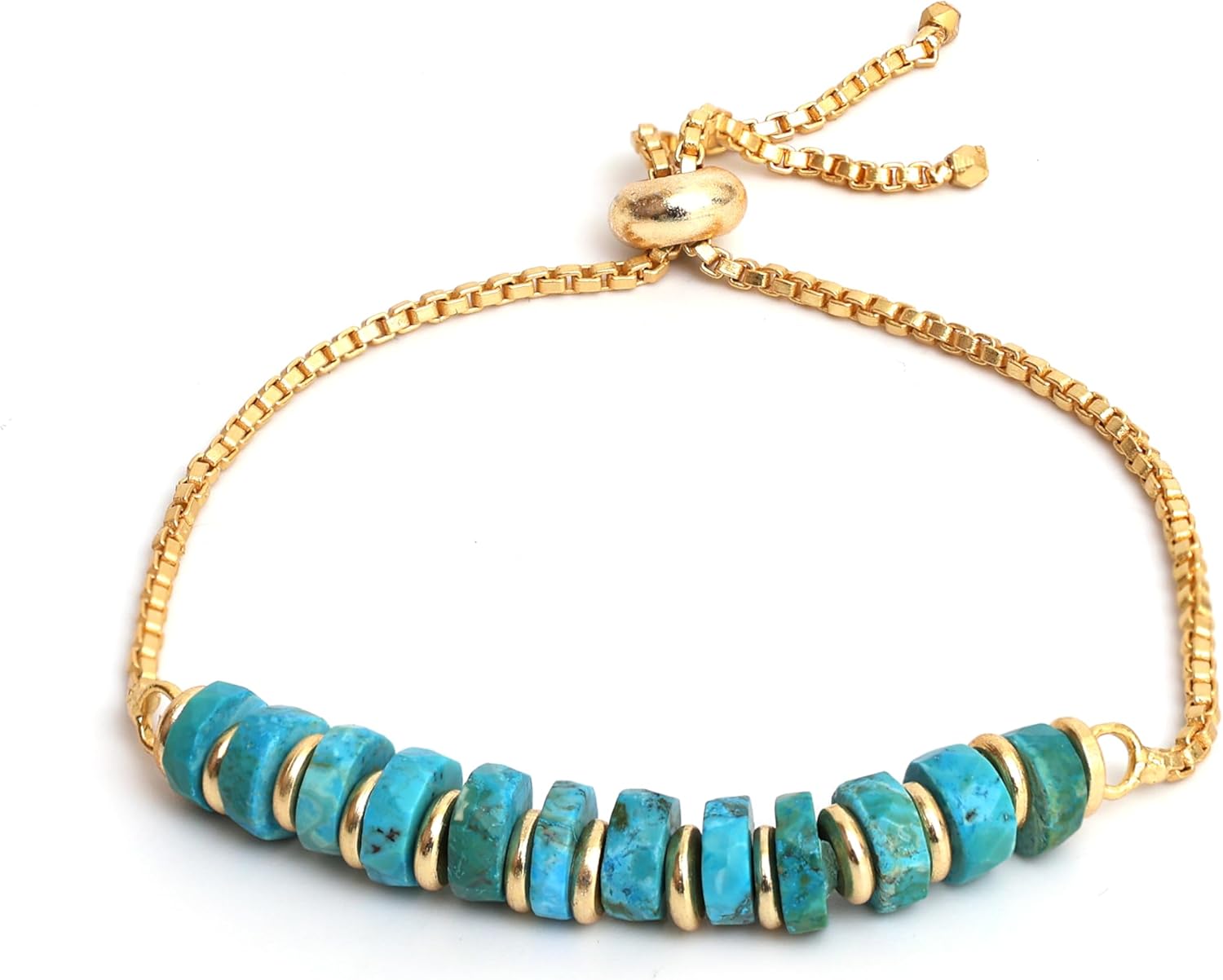 Natural Heishi Beads With Spacers Slider Bracelet Gemstone Healing Jewelry With 14k Yellow Gold Plated 8- Inch Adjustable Length