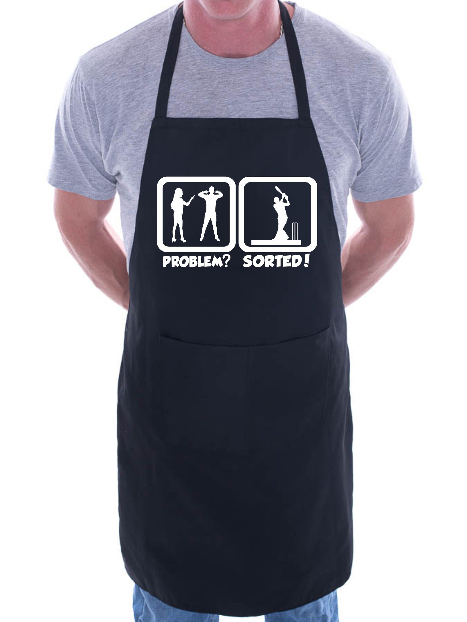 Print4u Men's Black Problem Sorted Playing Cricket Bbq Cooking Novelty Apron