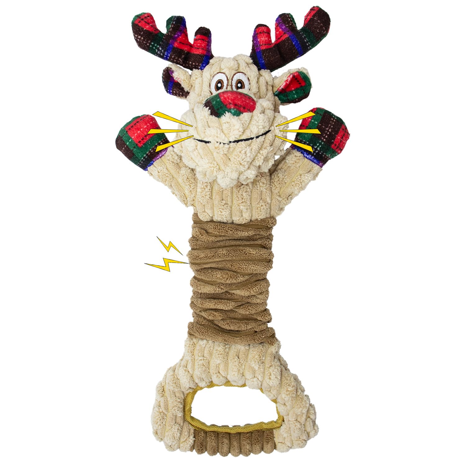 LSSYYQQ Dog Toys Squeaky Interactive Puppy Teething Chew Toy Deer Shape with Crinkle Sound Paper Tail Stuffed PP