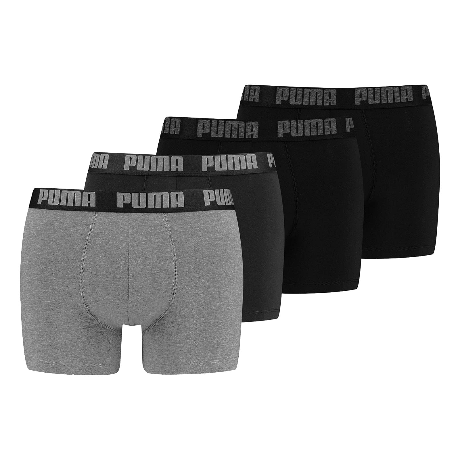 Puma Men's Black-Grey Melange Everyday Boxer Shorts, Pack Of 4, Laundry Size: L, Item: -004 Black/Grey Melange