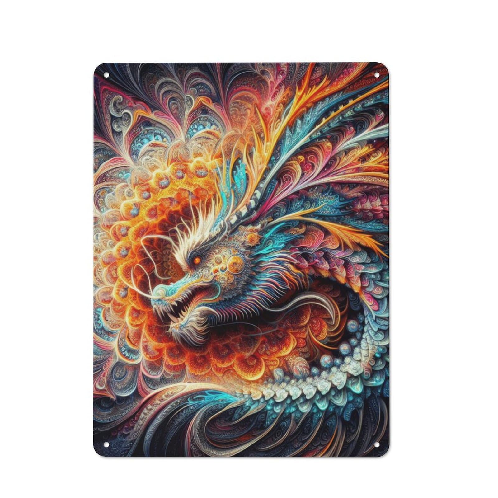 Junmoney Dragon Of The Prism Realms Retro Metal Plaque 40X30cm For Bar Or Restaurant, Suited To Restaurant Interior Fans