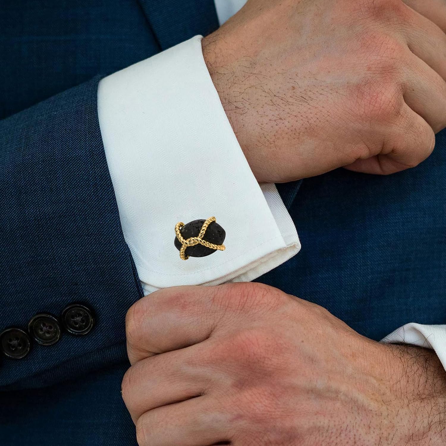 Oval Natural Black Lava Rock Cufflinks for Men with Gift Box | Unique Mens Women Cuff Links Set Jewelry for Wedding, Party, Daily, Office, Formal or Casual Wear Business Tuxedo Dress Shirt