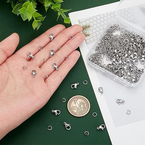 Miniatura 3 de PandaHall - 300 anillos de salto de acero inoxidable 304 de calibre 20 de 0.197 in con 100 cierres de pinza de langosta para aretes, pulseras,