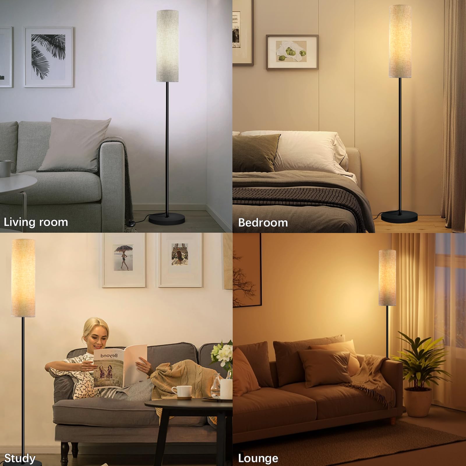 Yicenscoltd lámpara de pie LED regulable 3 temperaturas color E27 12 W pantalla lino interruptor pie