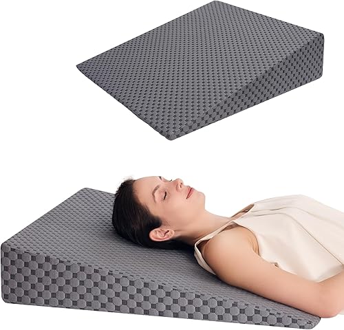 Almohada de cuña de 5 pulgadas para dormir, ronquidos, soporte de espalda, después de cirugía, almohada triangular, con funda lavable, color gris