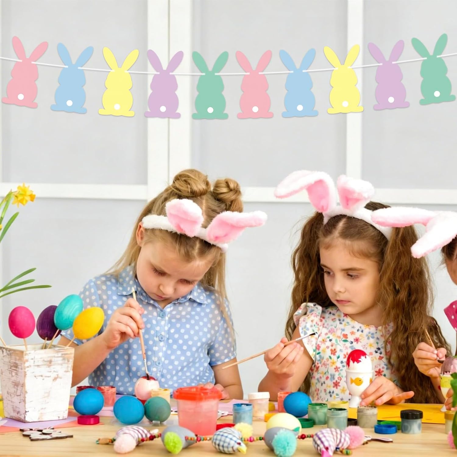 Easter Bunny Banner Colorful Rabbit Bunting Banner Easter Garland Hanging Decoration for Easter Day Party Birthday Party Supplies image 4