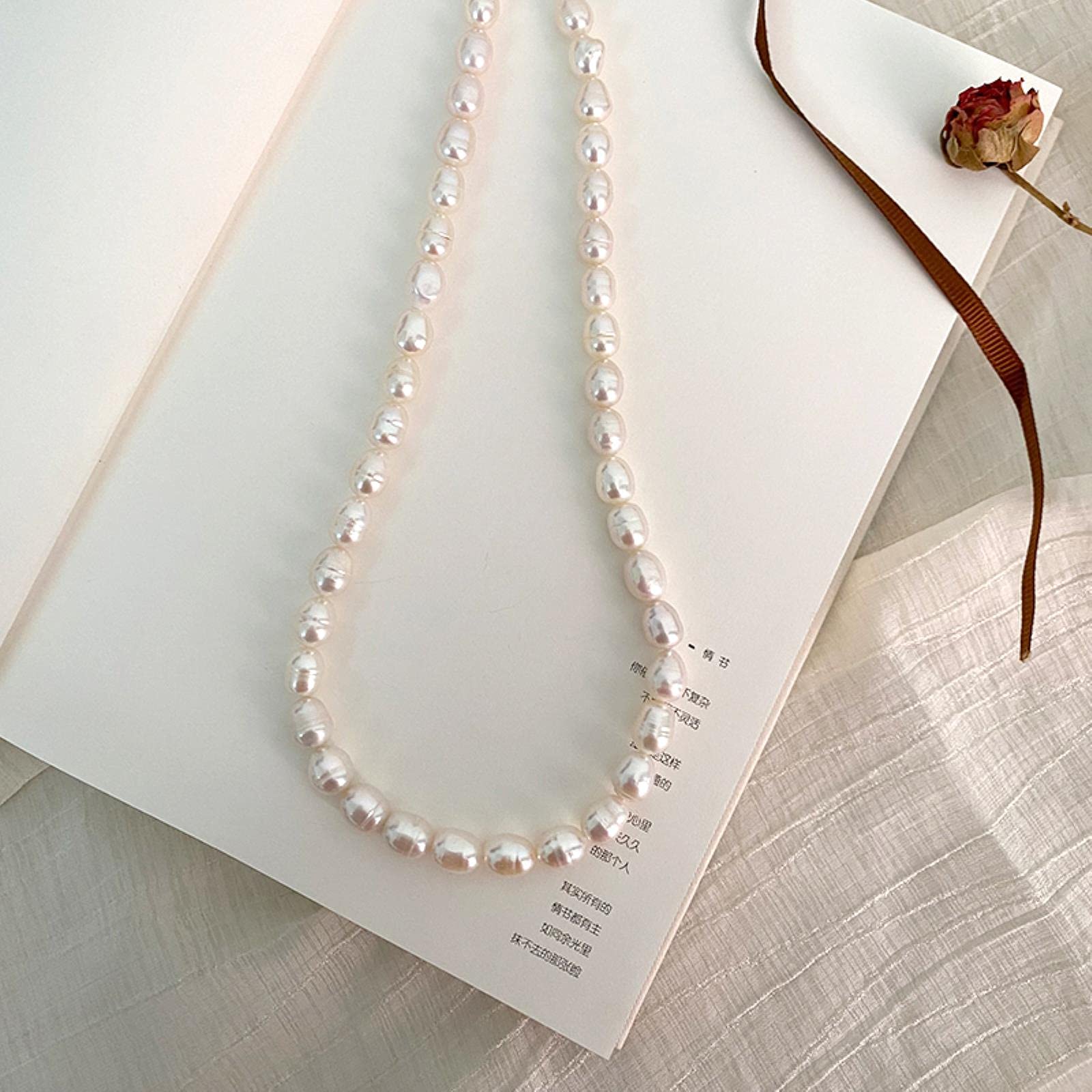 LOKILOKI Collar De Perlas De Agua Dulce 925 Joyas De Cierre De Plata Esterlina para Mujeres Regalo De Patrón De Crecimiento Natural