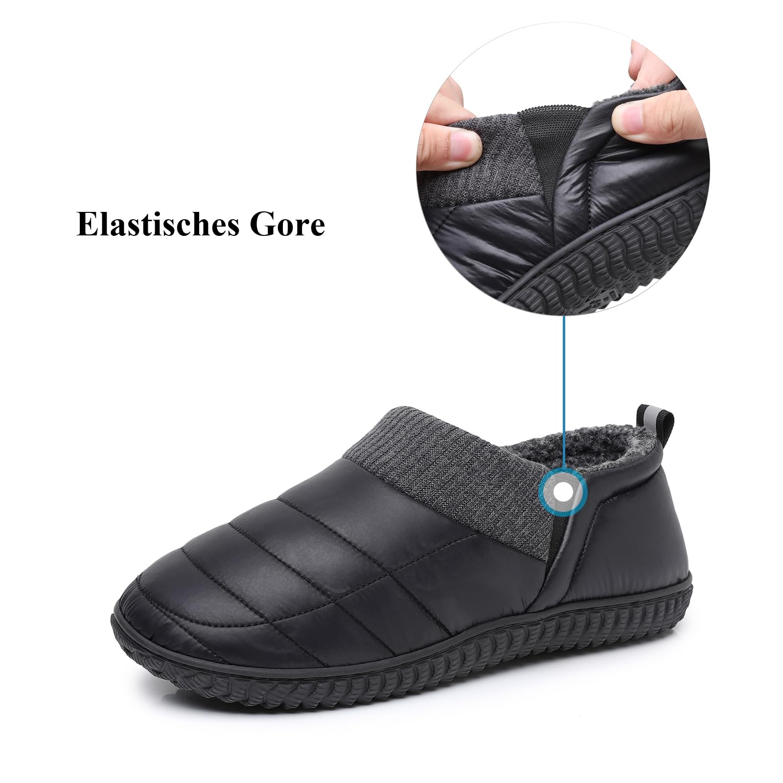 Git-up Memory Schaum Pantoffeln Warm Daunenschuhe Herren Gestrickt Hausschuhe mit Elastischen Gores, Indoor/Outdoor Außensohle für wandern, camping