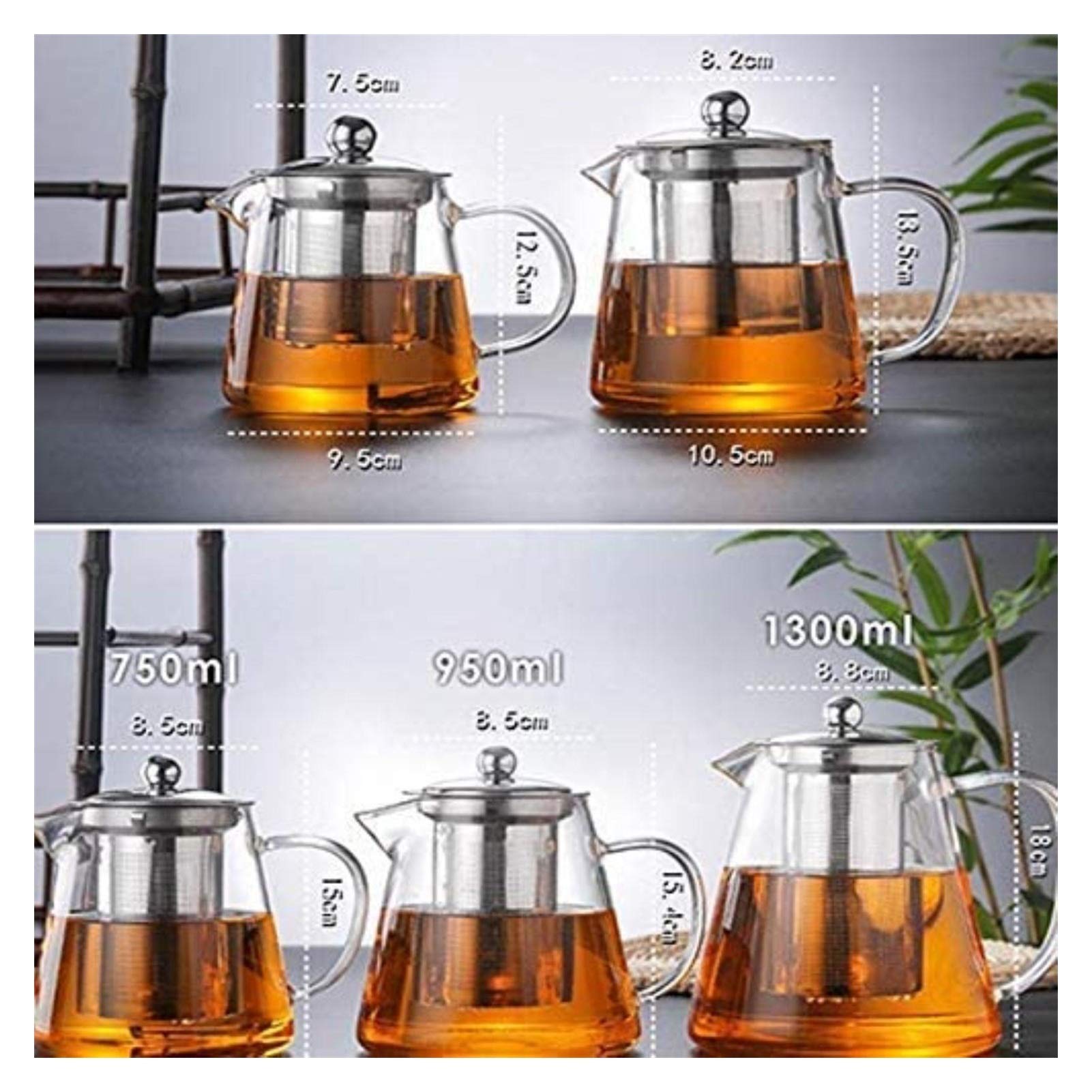 Czajniczek Szklany Czajniczek 450 ml Prosty Garnek Szkła Borokrzemowe Czajniczek Do Herbaty Przezroczysty Szklany Czajnik Odporny na Ciepło Przezroczysty Liść Herbata (rozmiar: 950 ml (Kolorowe pudełko))