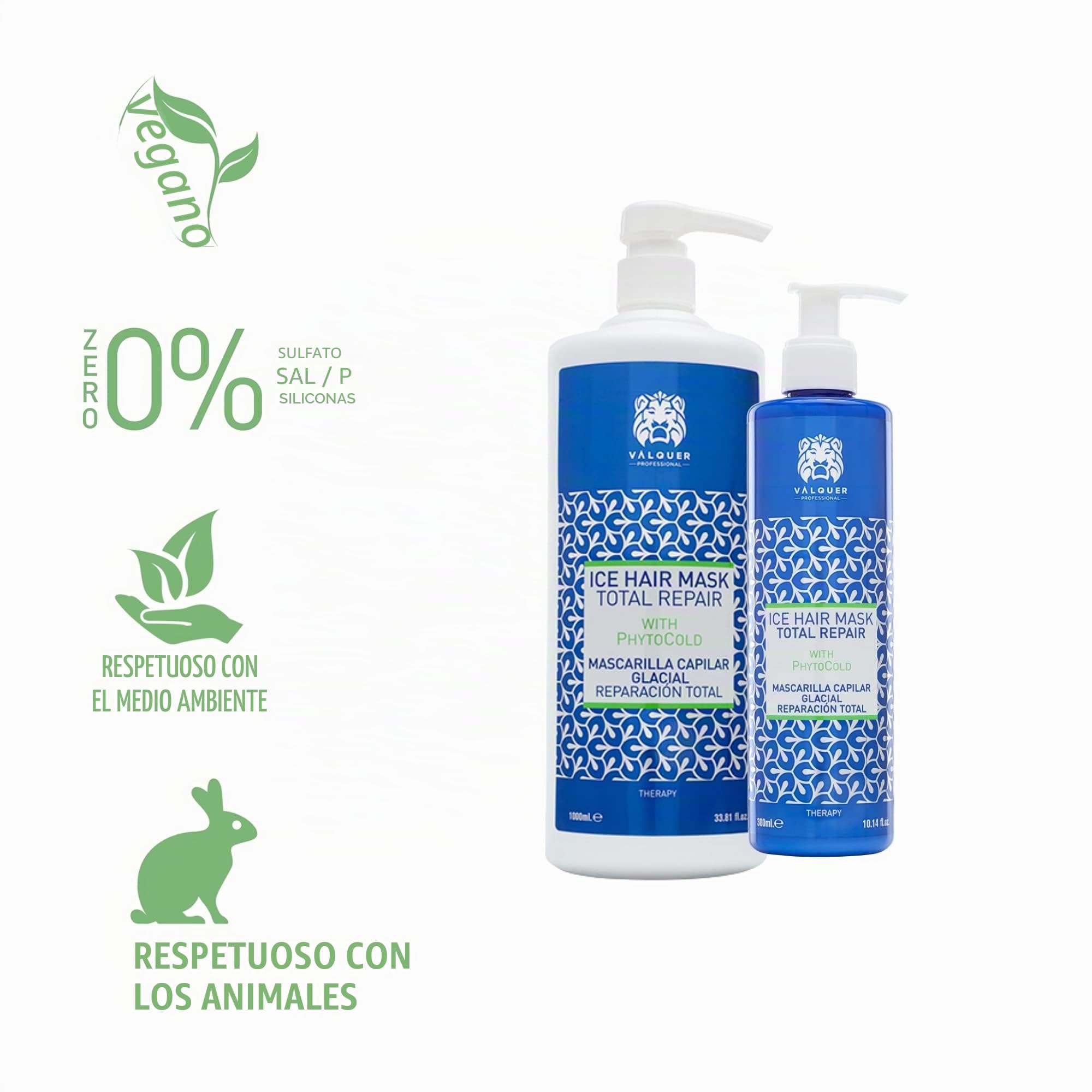 Válquer Profesional Ice Hair Mask. Máscara Capilar Reparación Total efecto hielo + Profesional Keratina Pura para el Cabello Total Repair, Cabellos Dañados