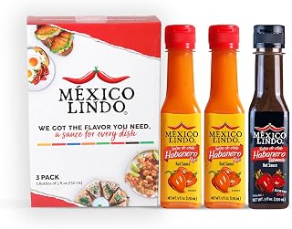 Mexico Lindo Hot Sauce Variety Pack Display with 2 Red Habanero, 1 Habanero Tatemado Xxxtra Hot, 5 fl oz, Pack of 3