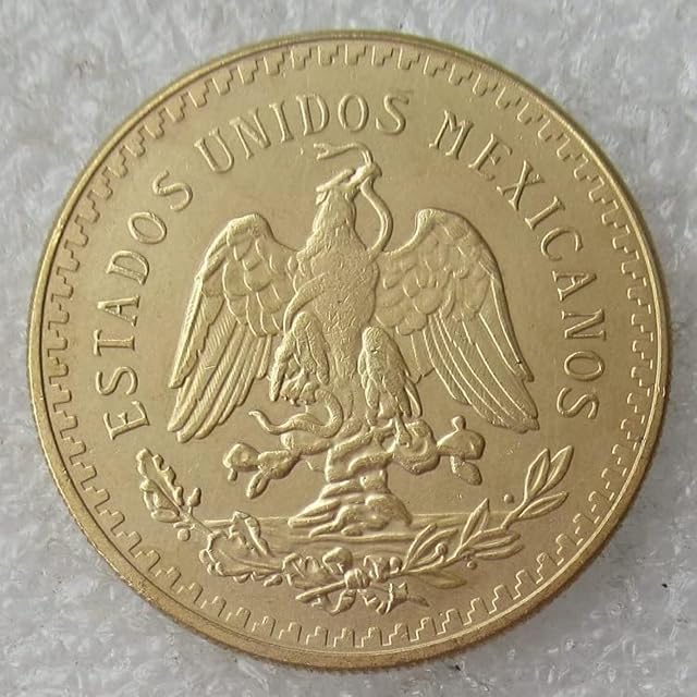 Foto 3 de 7 de BooDLo Moneda Conmemorativa chapada en Oro, Copia extranjera del año 1921-1947 de 50 Pesos Mexicanos, 1947