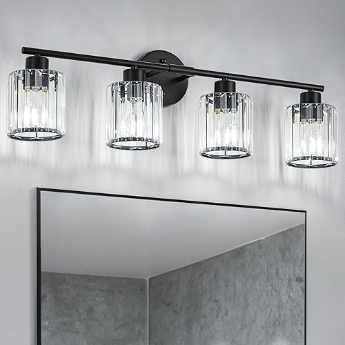 Miniatura 12 de Accesorios de iluminación de baño de cristal, accesorios de iluminación de baño sobre espejo, modernas luces de tocador negras de 3 luces para Negro