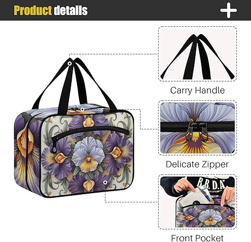 Miniatura 4 de Bolsa colgante vintage con diseño de flores de iris para hombres con gancho, kit de aseo de moda de diseñador para mujeres de viaje, bolso de