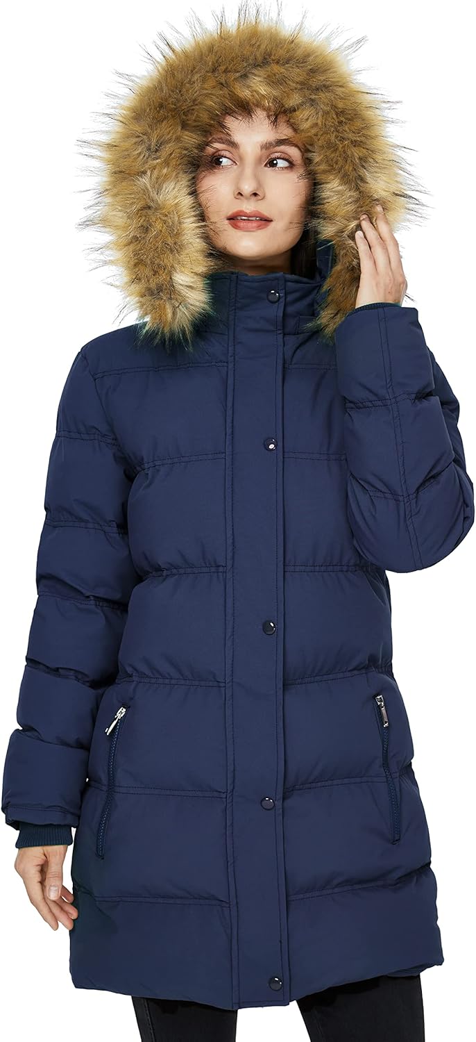 WenVen Women's Winter Long Puffer Coat Parka Jacket with Faux Fur Removable Hood - Image 3