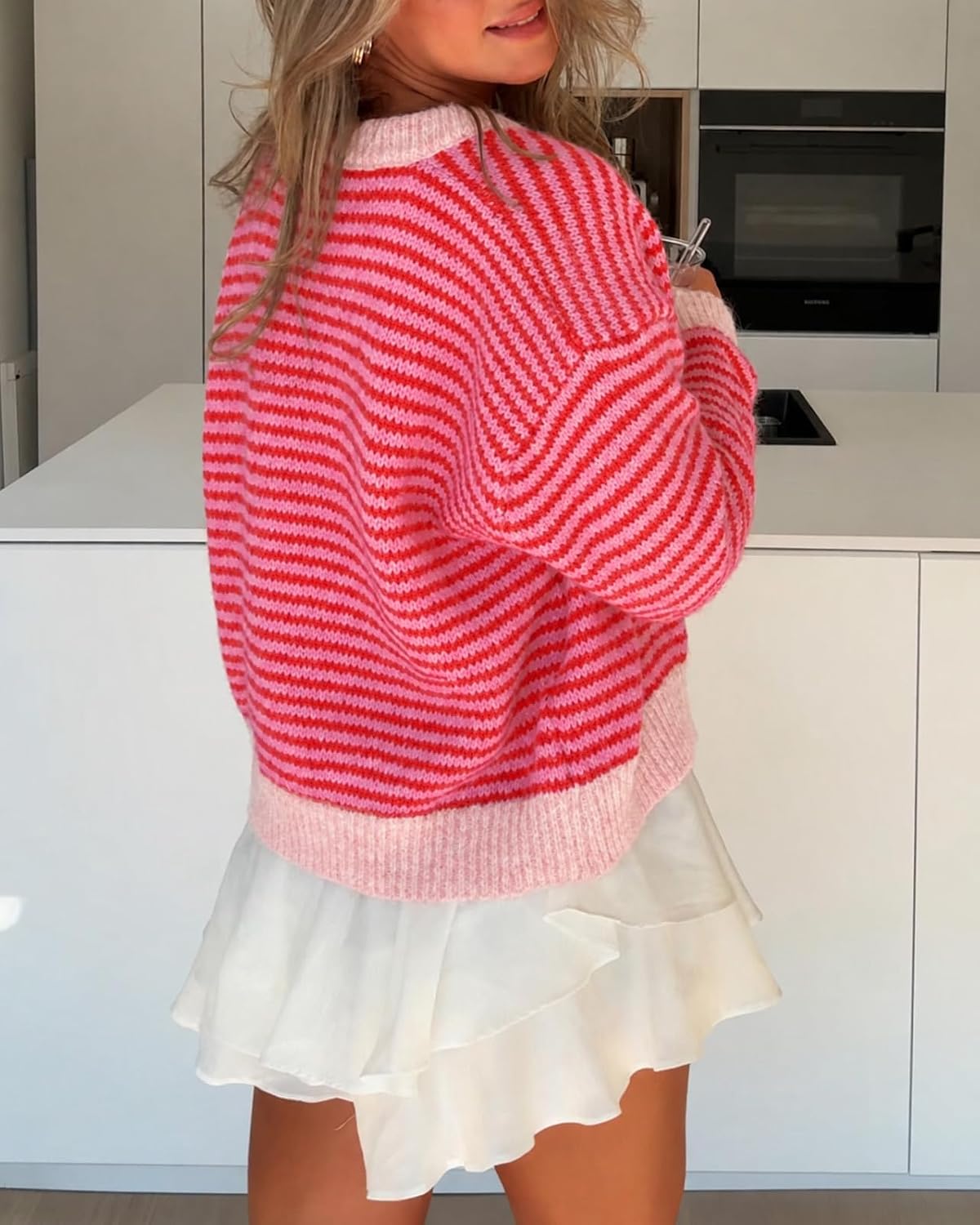 Cicy Bell Womens Striped Cardigan Sweaters Long Sleeve Button Up Knit Tops