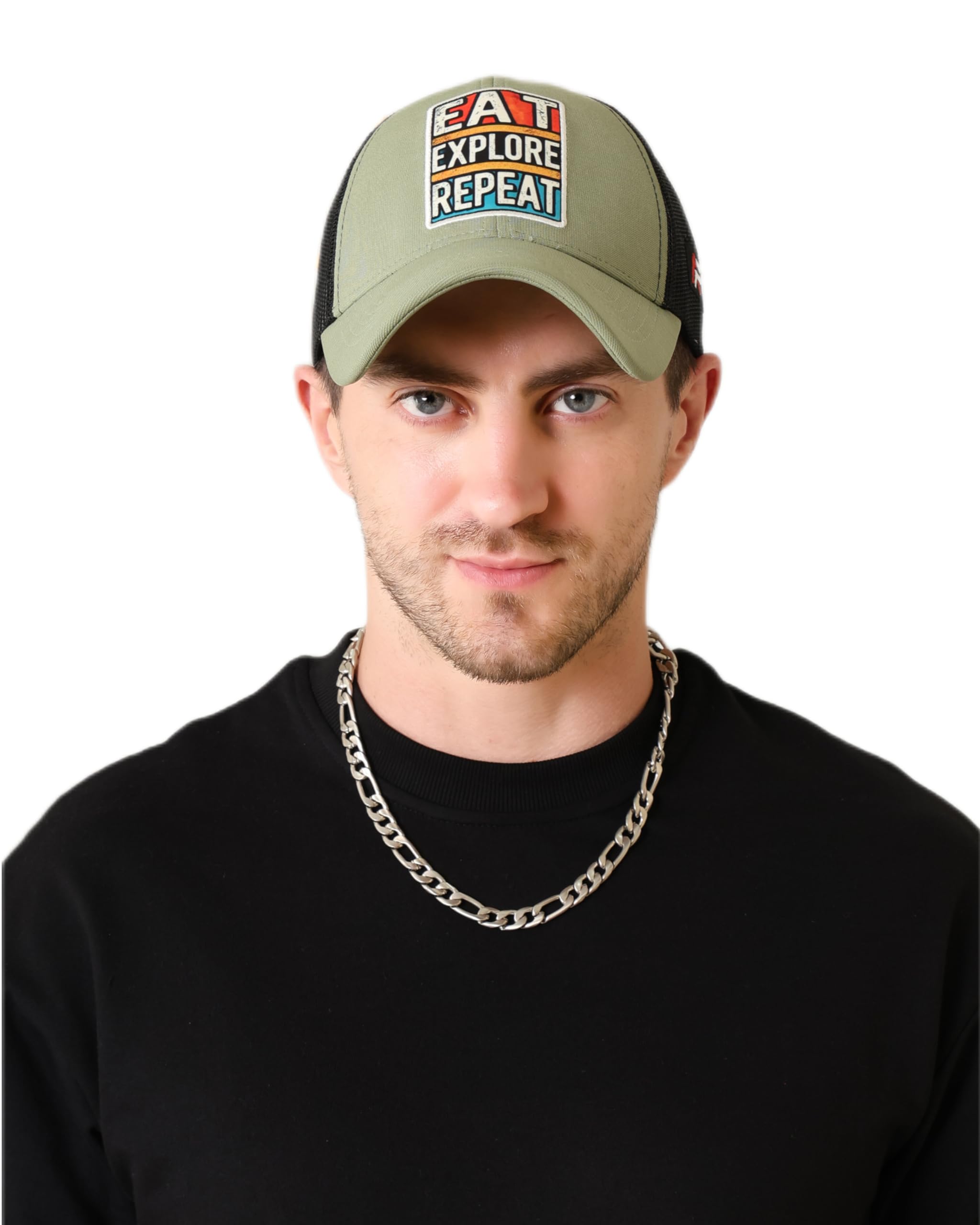 Metallic Cord Men’s 6 Panel Cotton Baseball Cap, Olive Green & Black-image-7