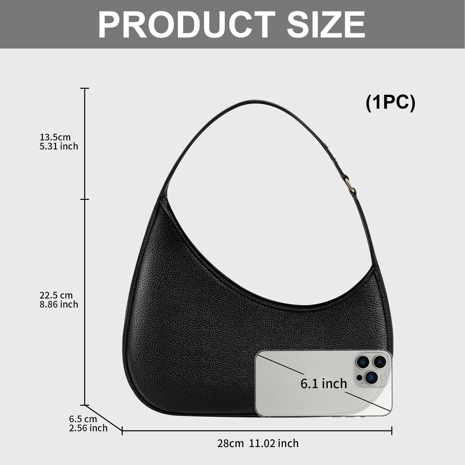 Borsa a tracolla Donna, Borsetta Donna e Borsa a tracolla Donna, Piccola borsa nera in pelle PU, Clutch a mezzaluna alla moda con cerniera, Borsa da sera per uscire