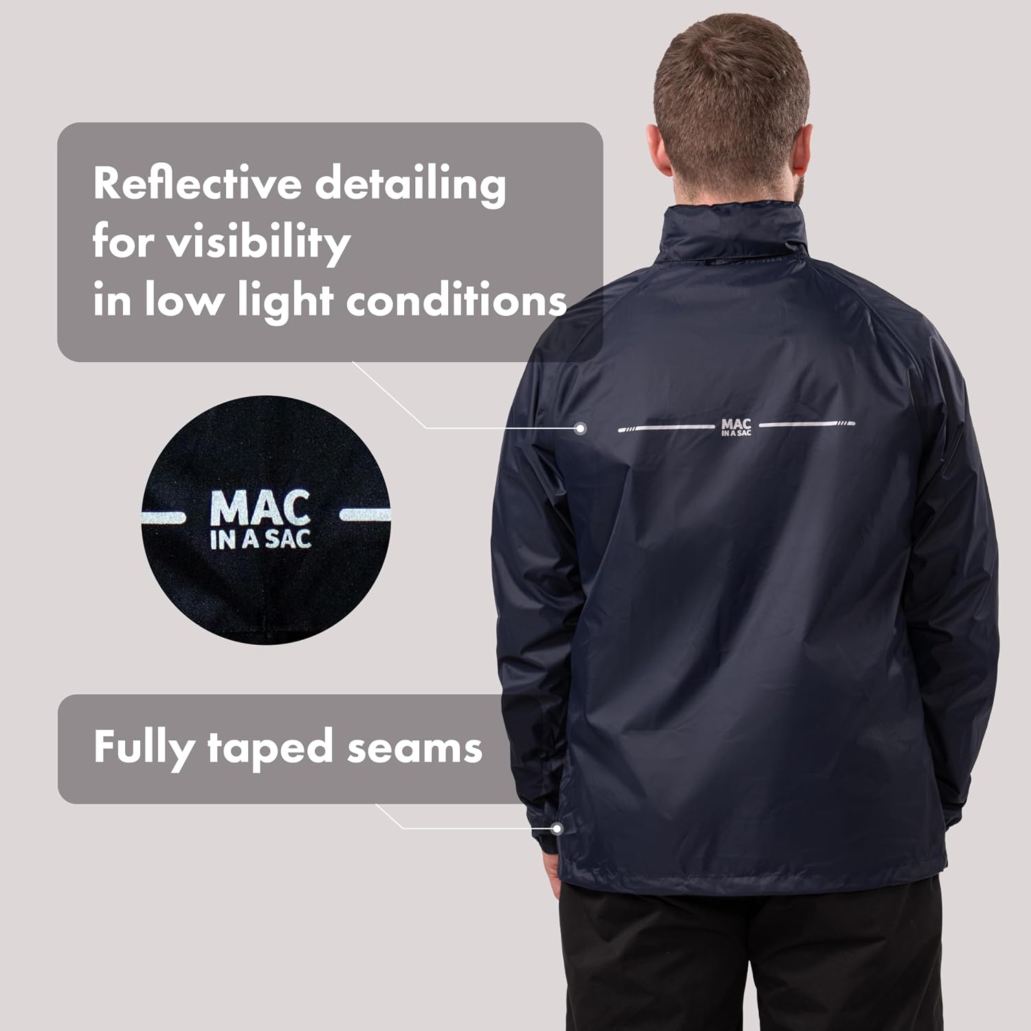 Mac in a Sac StormMac Men’s Waterproof Packable Rain Jacket | Windproof Hooded Coat with Reflective Details