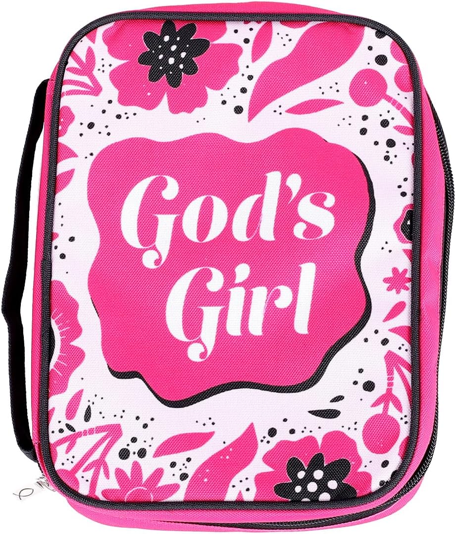 Swanson Christian Products Zippered Book & Bible Cover | Made of The Finest Canvas | Pen Loop | Ribbon Bookmark and Fish Zipper Pull | Size Medium | Screen Print Reads: God's Girl