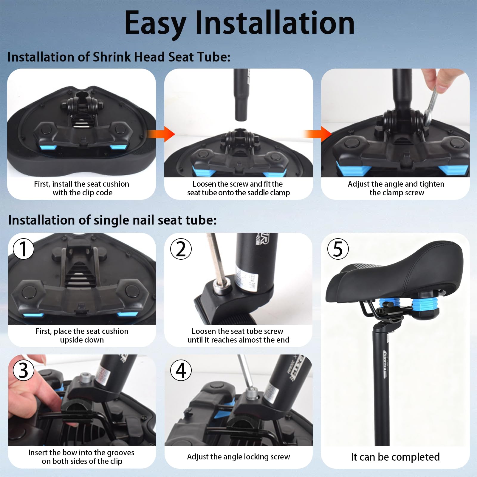 BRGD Negro Sillín de Bicicleta de Gran Tamaño, Asiento de Bicicleta Acolchado con Funda Protectora para Bicicletas de Montaña, Urbanas, Eléctricas y Estáticas