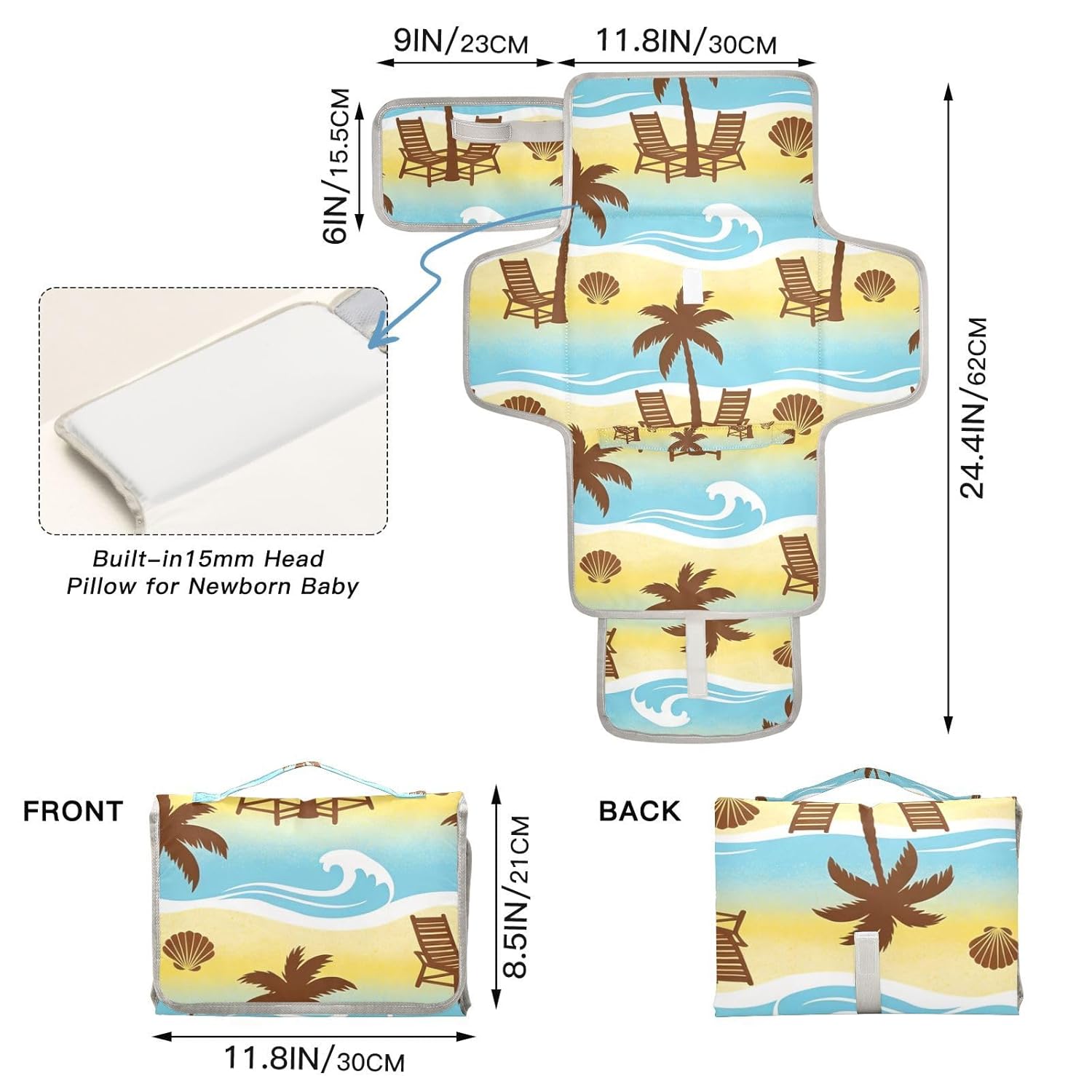 Summer Yellow Beach Tree Reusable Portable Changing pad with Tissue Pocket Diaper Changing pad Portable Infant Travel Station Kit cambiador de pa?ales para Bebes