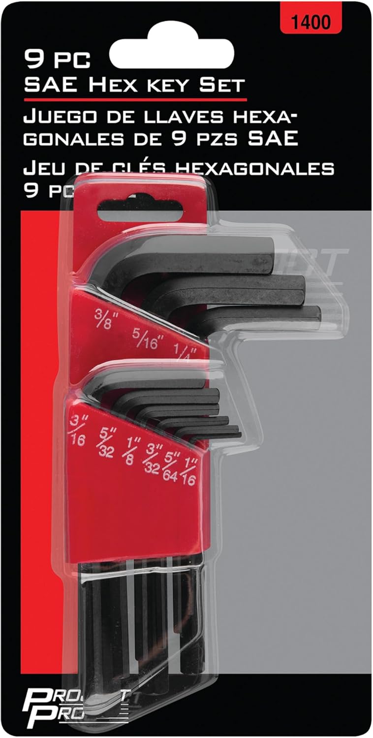 Performance Tool 1400 9-Piece SAE Folding Hex Key Set with Plastic Holder - Sizes: 1/16, 5/64, 3/32, 1/8, 5/32, 3/16, 1/4, 5/16 and 3/8