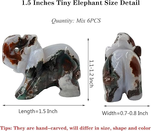 Miniatura 5 de Wemeki Figuras de elefante de piedras preciosas mezcladas, 6 piezas, estatua de elefante tallada a mano, piedras de cristal curativo, estatuas de