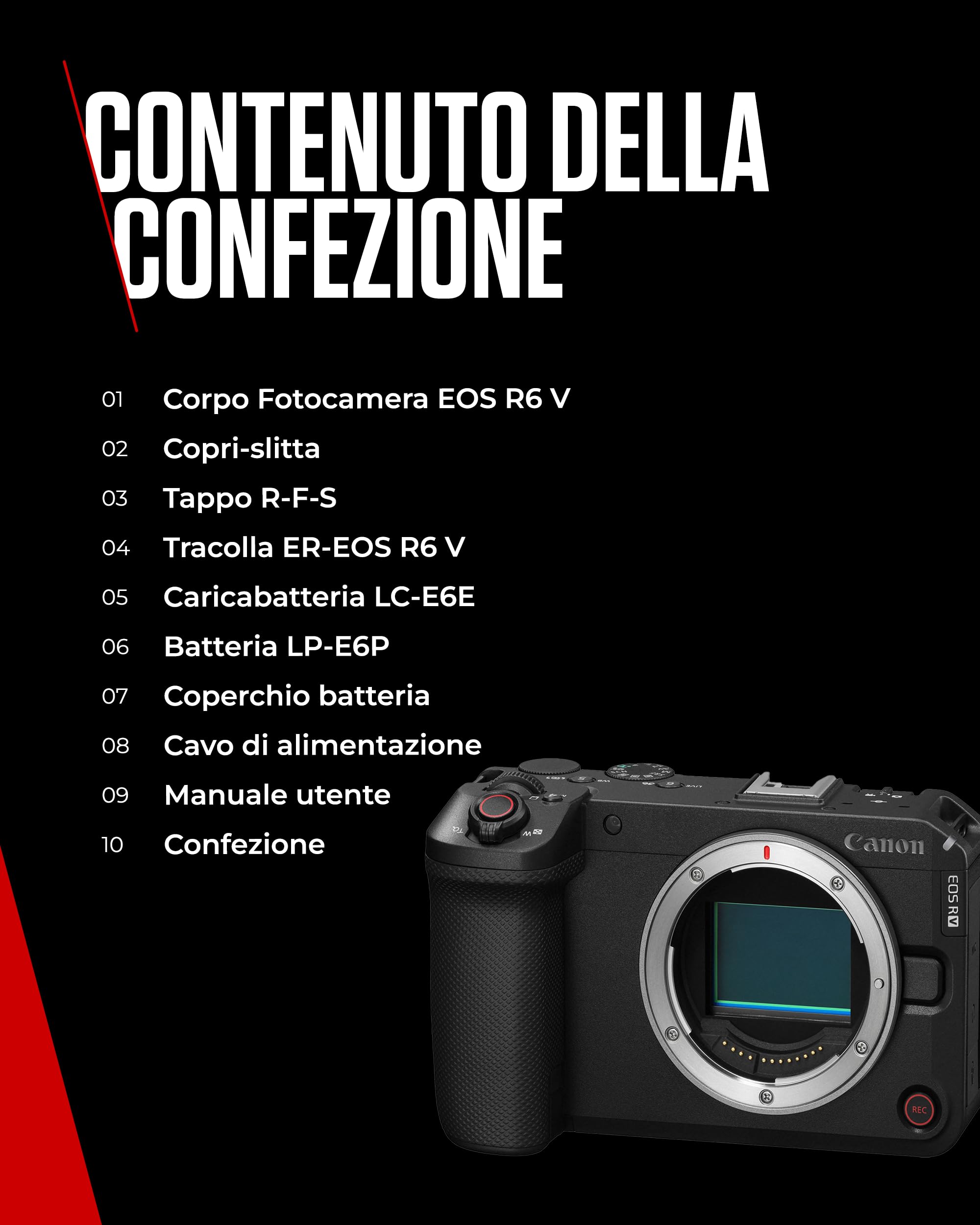 Canon EOS R6 V Fotocamera Mirrorless Full Frame Compatta | Video 7K RAW, Stabilizzazione Immagine & Open Gate Recording | Ideale Creator Contenuti, Vlogging, Viaggi | Compatibile Obiettivi RF