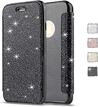 KOUYI Cover per iPhone 5S / 5 / SE, Custodia Lucciante con Brillantini Glitters Design Flip Caso Custodia in Pelle PU con Interno TPU Protettiva Cover per Apple iPhone 5S / 5 / SE (Nero)