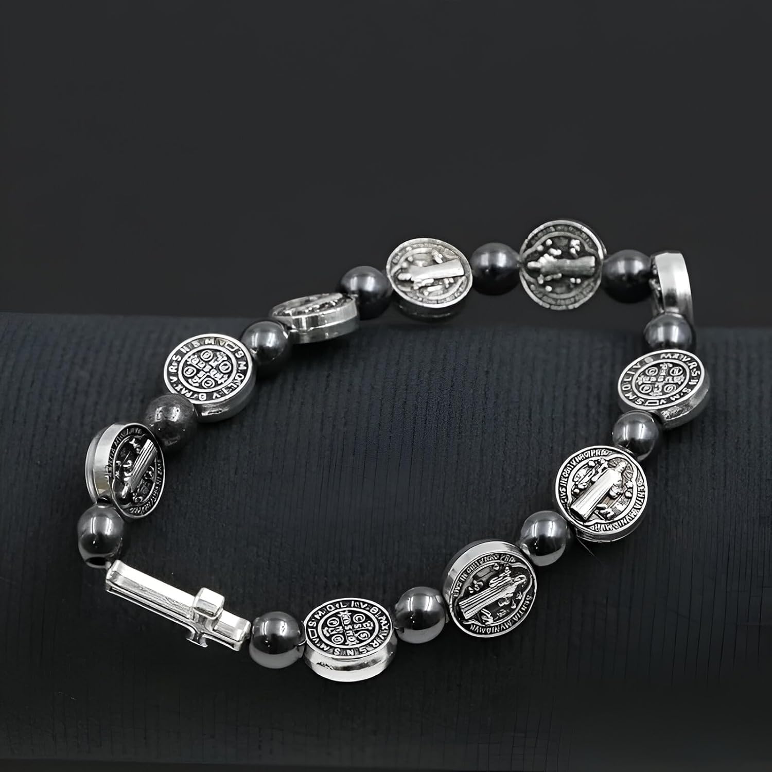 925 Sterling Silver San Benito Bracelet For Women And Men - Catholic Saint Benedict Cross Crystal Bracelet, St Benedict Bracelets Black Glass Beads Rosary Christian Religious Jewelry Best Gifts (3 - San Benito Bracelet) - Image 5