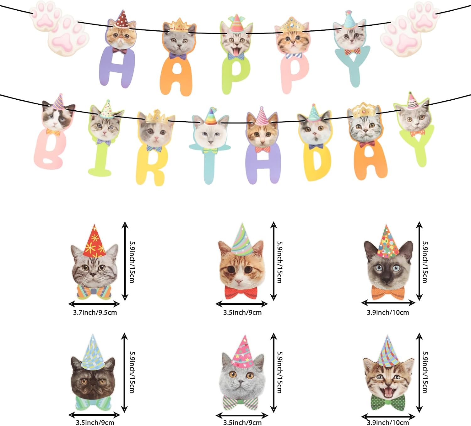 21 Packs Cat Happy Birthday Banner And Hanging Swirls image 2