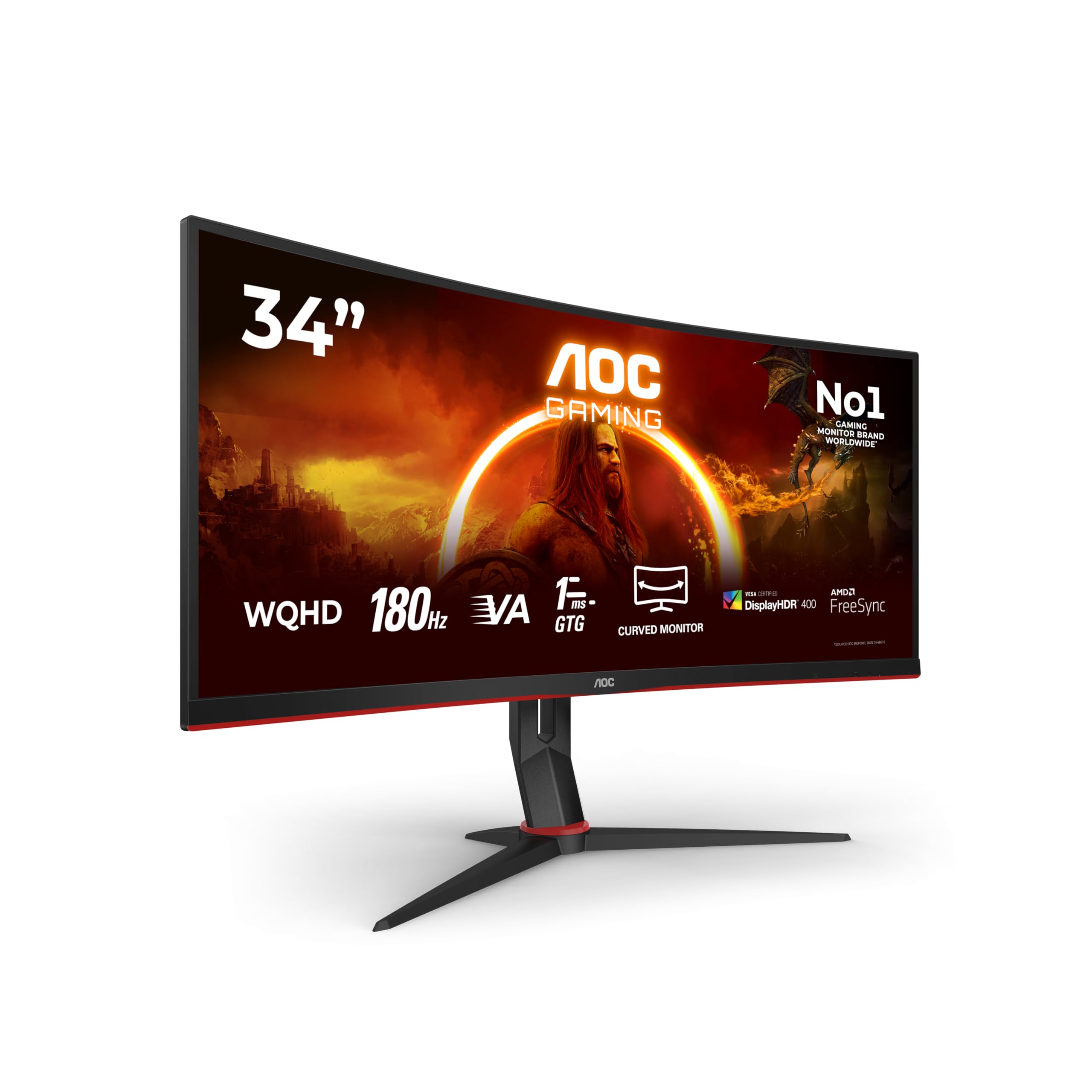 AOC Gaming CU34G2XP - 34 pouces WQHD Curved Monitor, 180 Hz, FreeSync Prem., HDR400 (3440x1440, 1ms GtG, HDMI, DisplayPort, USB Hub) noir-​rouge